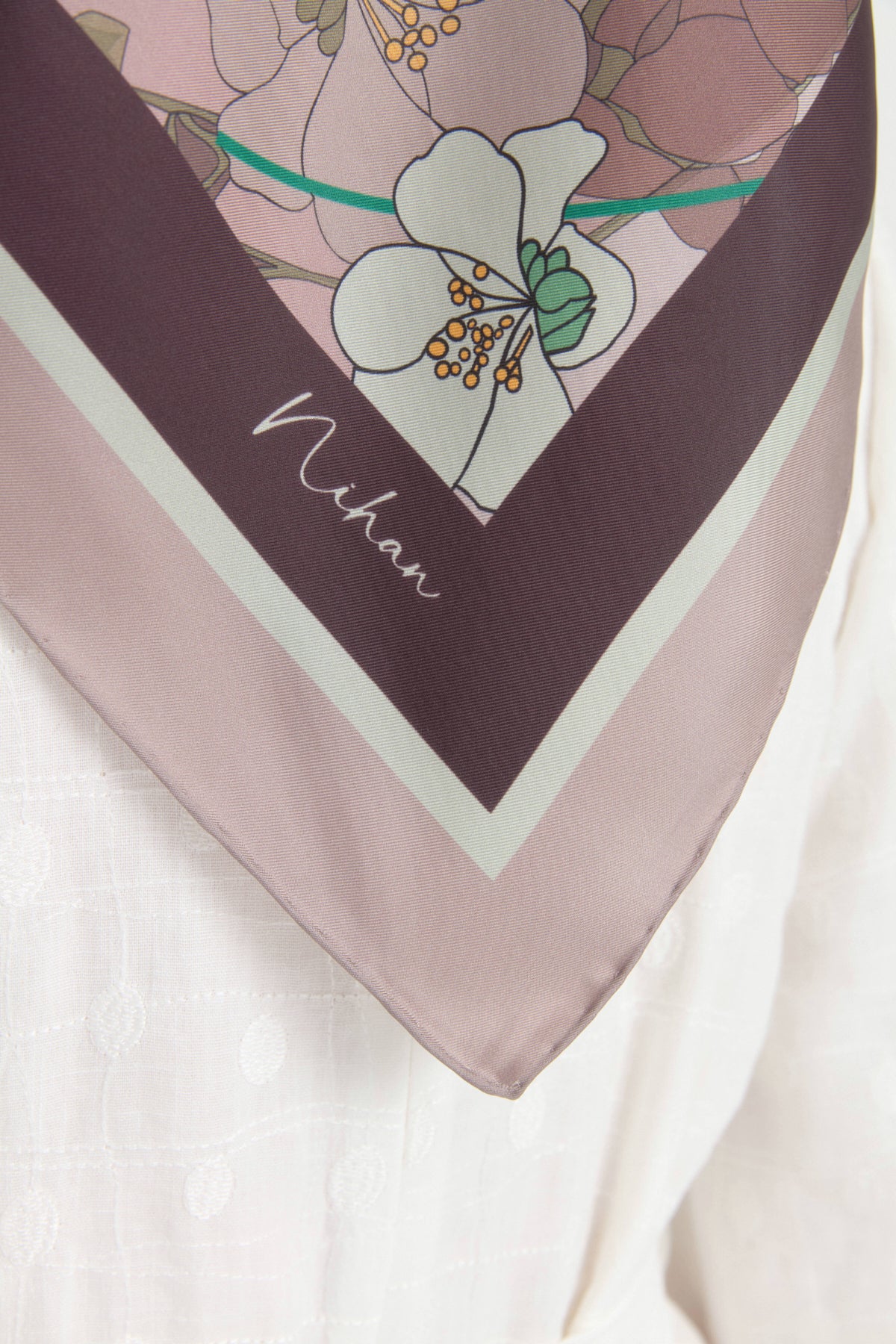Garden Whisper Twill İpek Eşarp - Gül Kurusu