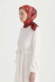 Garden Whisper Twill İpek Eşarp - Kırmızı