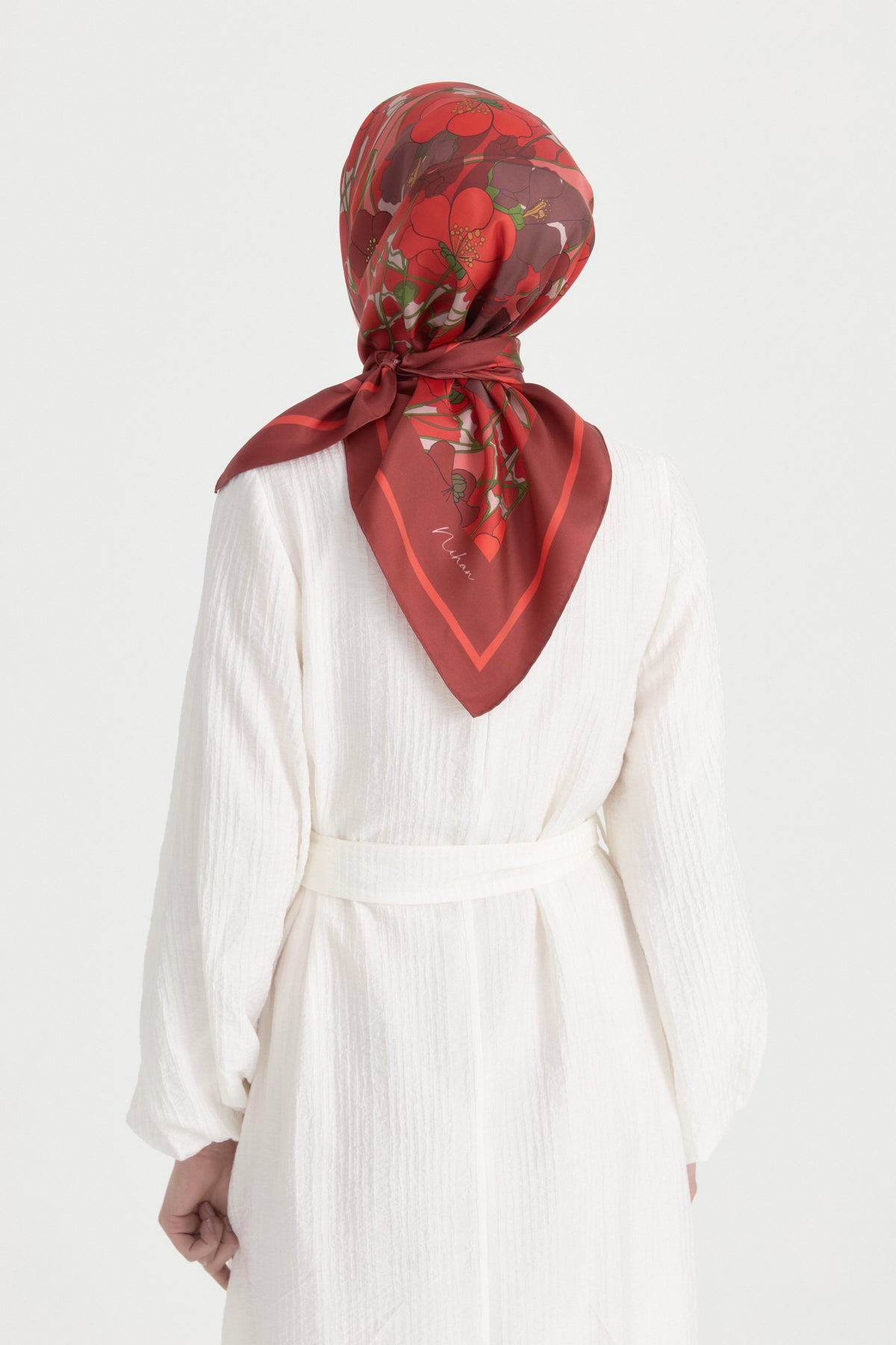 Garden Whisper Twill İpek Eşarp - Kırmızı