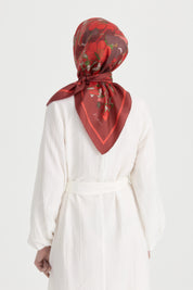 Garden Whisper Twill İpek Eşarp - Kırmızı