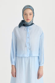 Garden Whisper Twill İpek Eşarp - Mavi