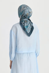 Garden Whisper Twill İpek Eşarp - Mavi