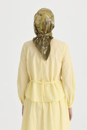 Garden Whisper Twill Silk Scarf - Olive