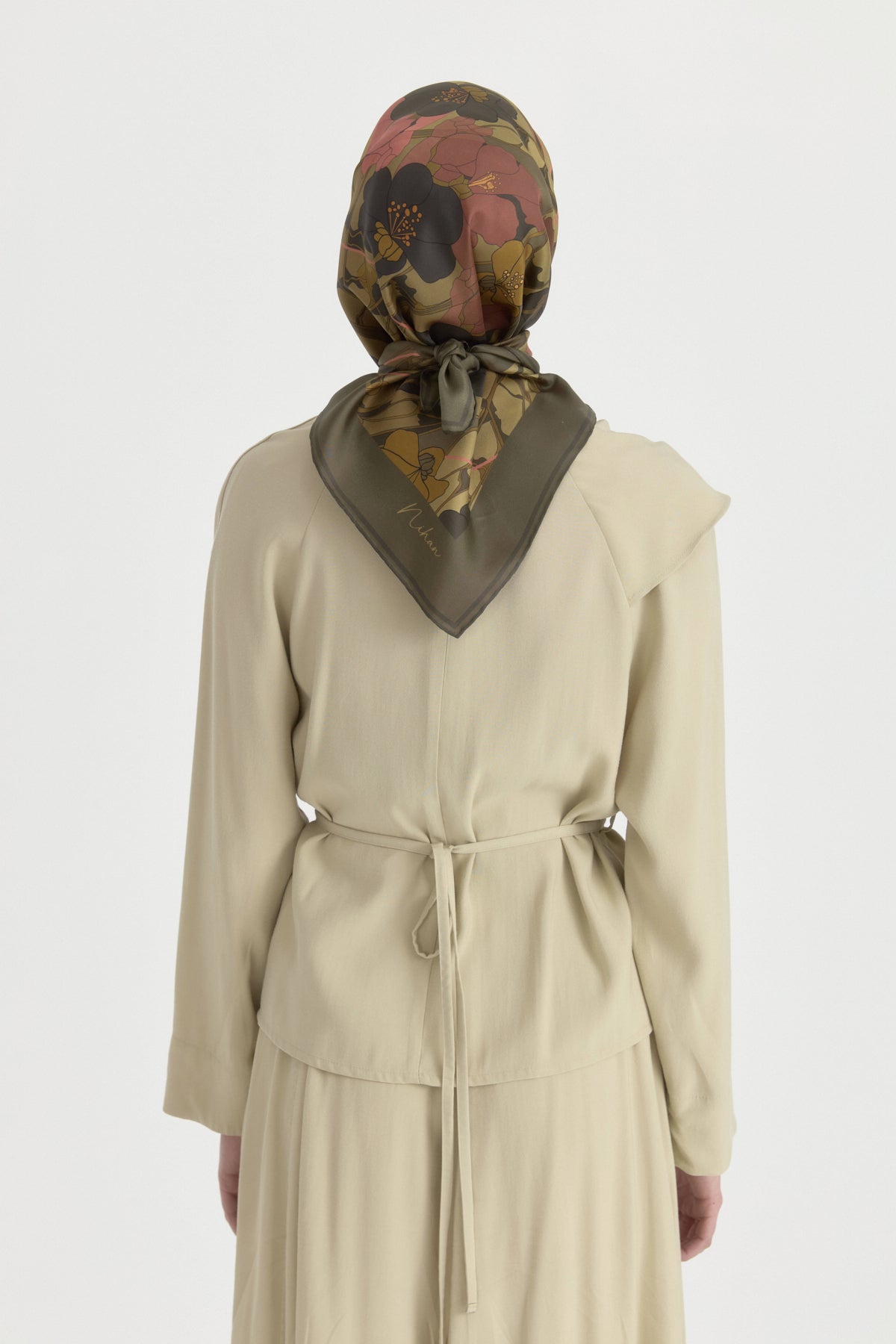 Garden Whisper Twill İpek Eşarp - Yeşil