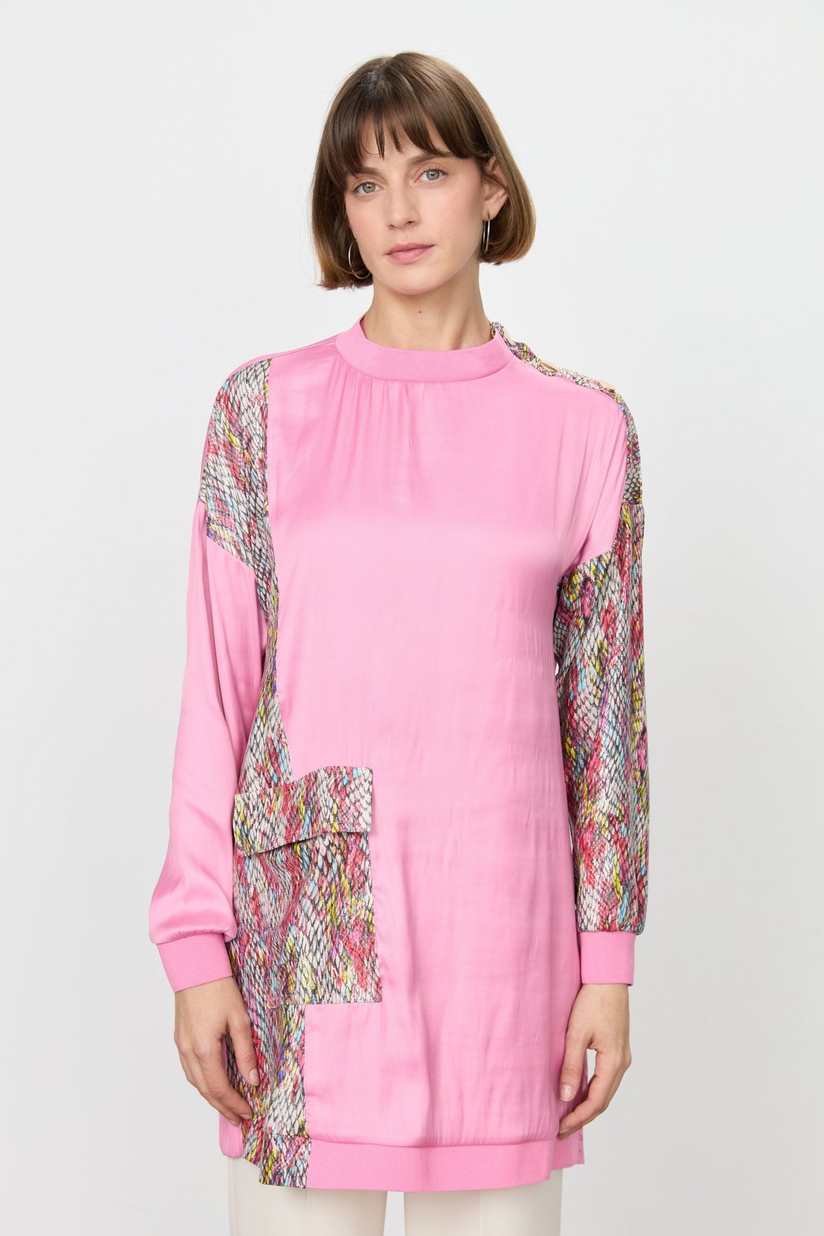 Garnili Cep Detaylı Tunik - Pembe
