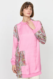 Garnili Cep Detaylı Tunik - Pembe