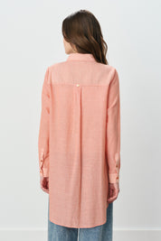 Striped Tunic with Trimmed Shirt Collar in Cotton - Orange