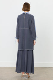 Trimmed Shirt Collar Knitted Tunic - Navy Blue