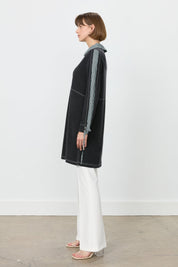 Trimmed Shirt Collar Knitted Tunic - Black