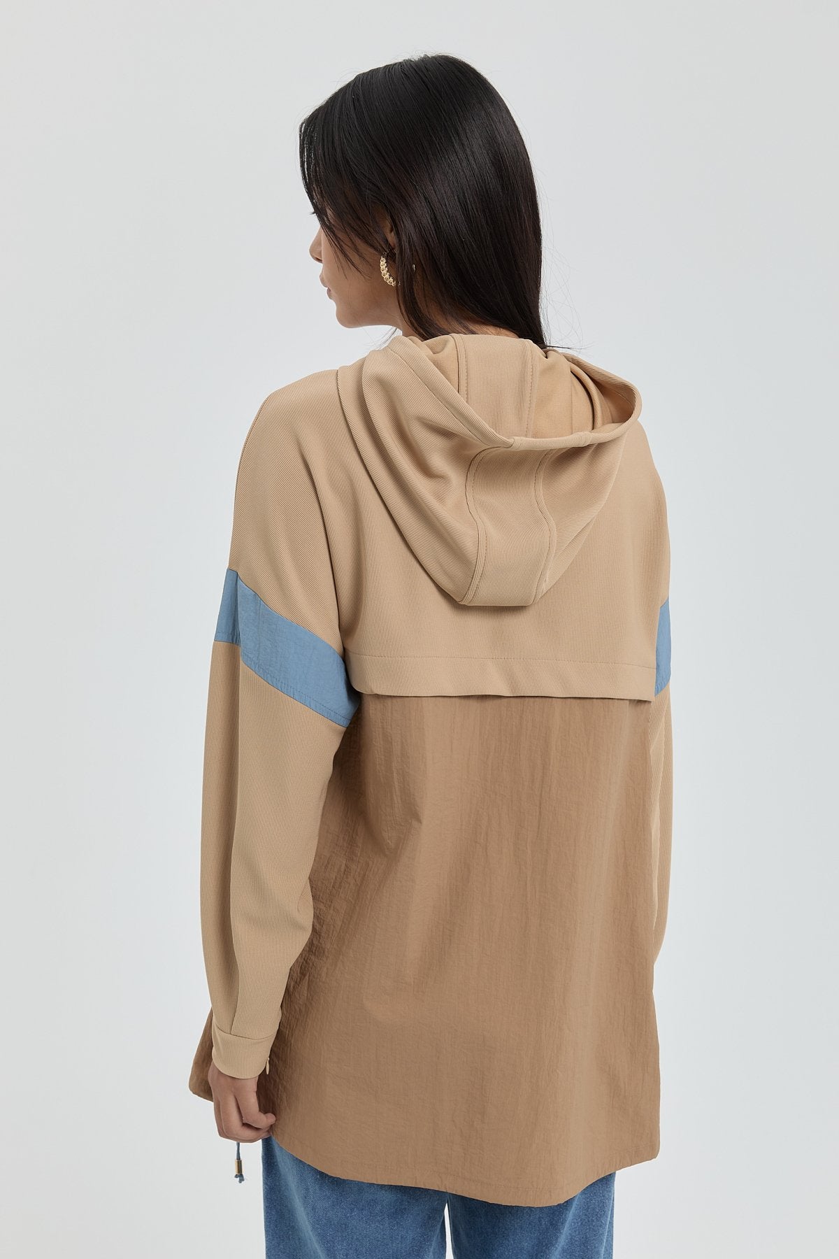 Garnili Kapşonlu Sweat - Camel