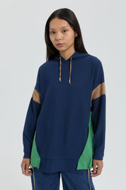 Garnili Kapşonlu Sweat - Lacivert