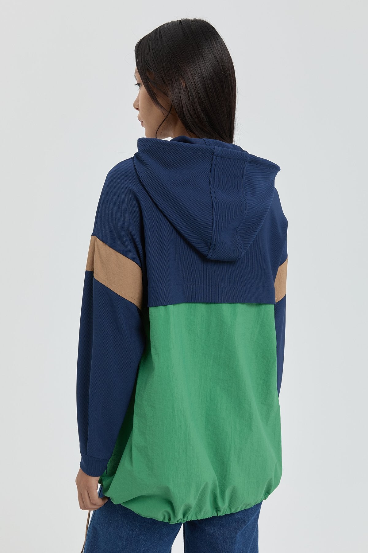 Garnili Kapşonlu Sweat - Lacivert