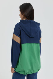 Garnili Kapşonlu Sweat - Lacivert