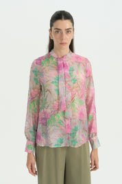 Shirt with Wide Cuff and Scarf Collar - Pink