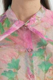 Shirt with Wide Cuff and Scarf Collar - Pink