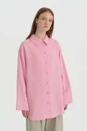 Geniş Manşetli Keten Tunik - Pembe