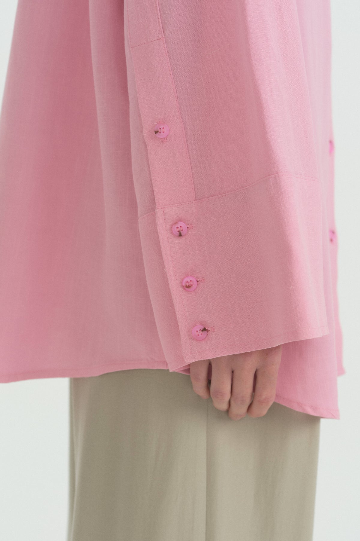 Geniş Manşetli Keten Tunik - Pembe