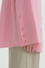 Geniş Manşetli Keten Tunik - Pembe