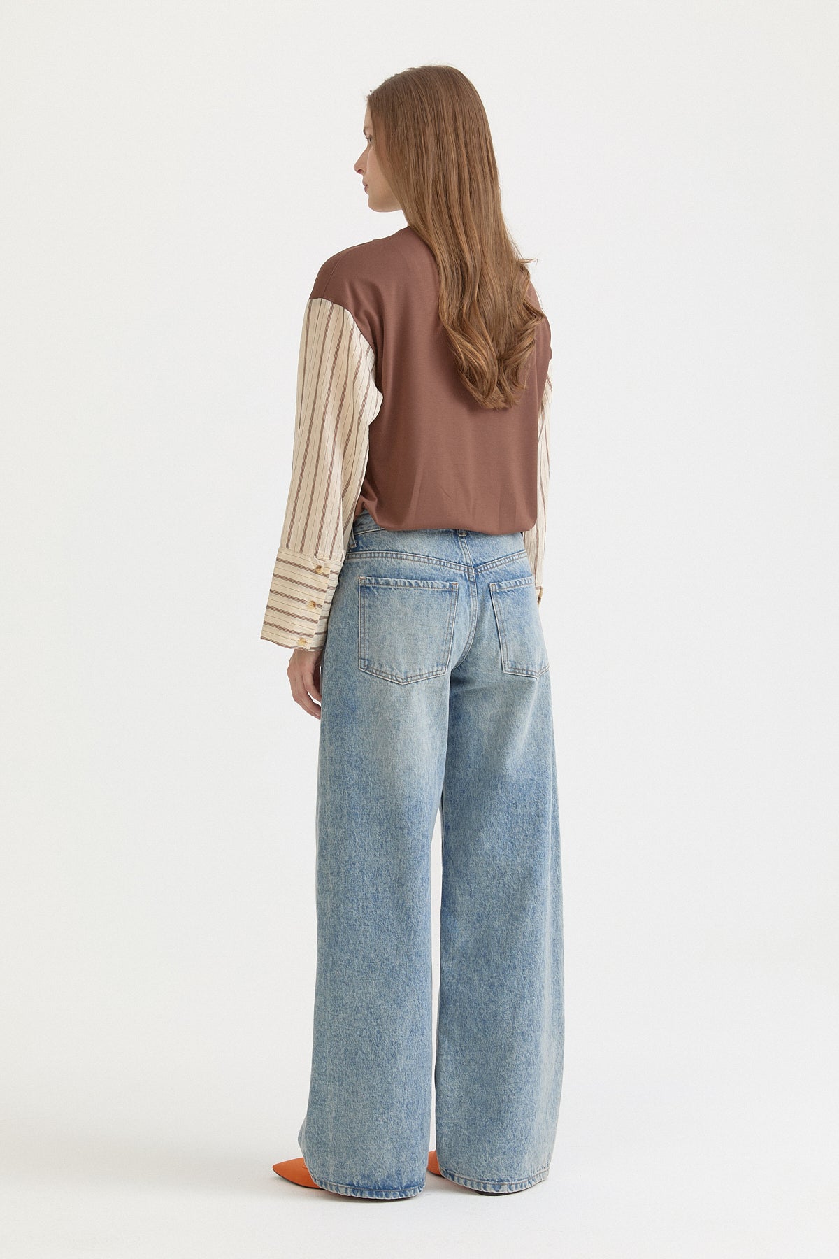 Geniş Manşetli Ribanalı Örme Rayon Sweat - Kahve