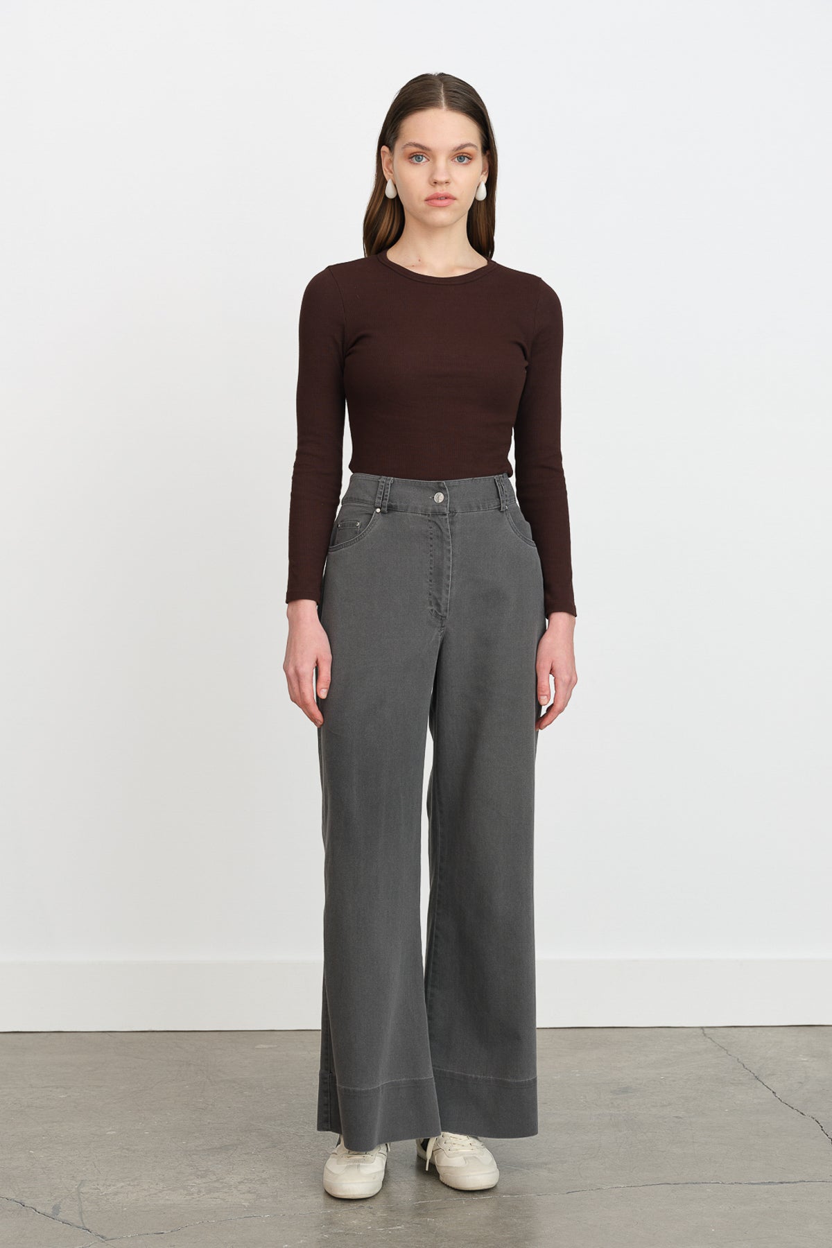 Geniş Paça Kot Denim Pantolon - Gri
