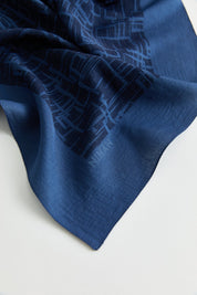 Geometric Pattern Jacquard Scarf - Navy Blue