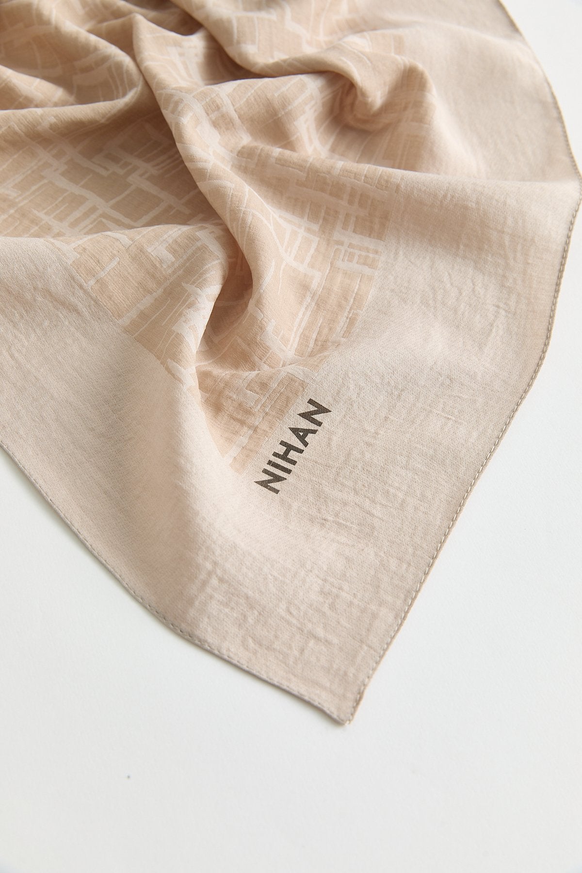Geometric Pattern Jacquard Scarf - Latte