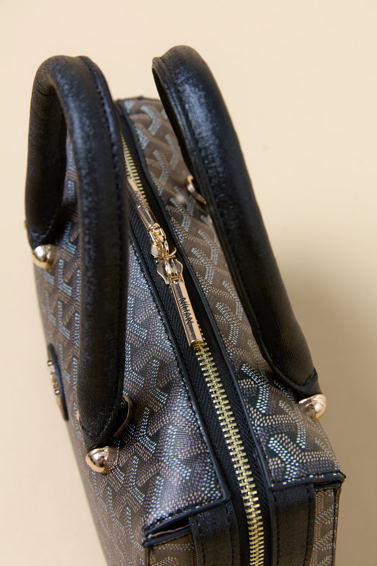 Gold Detail Handbag - Croco Black