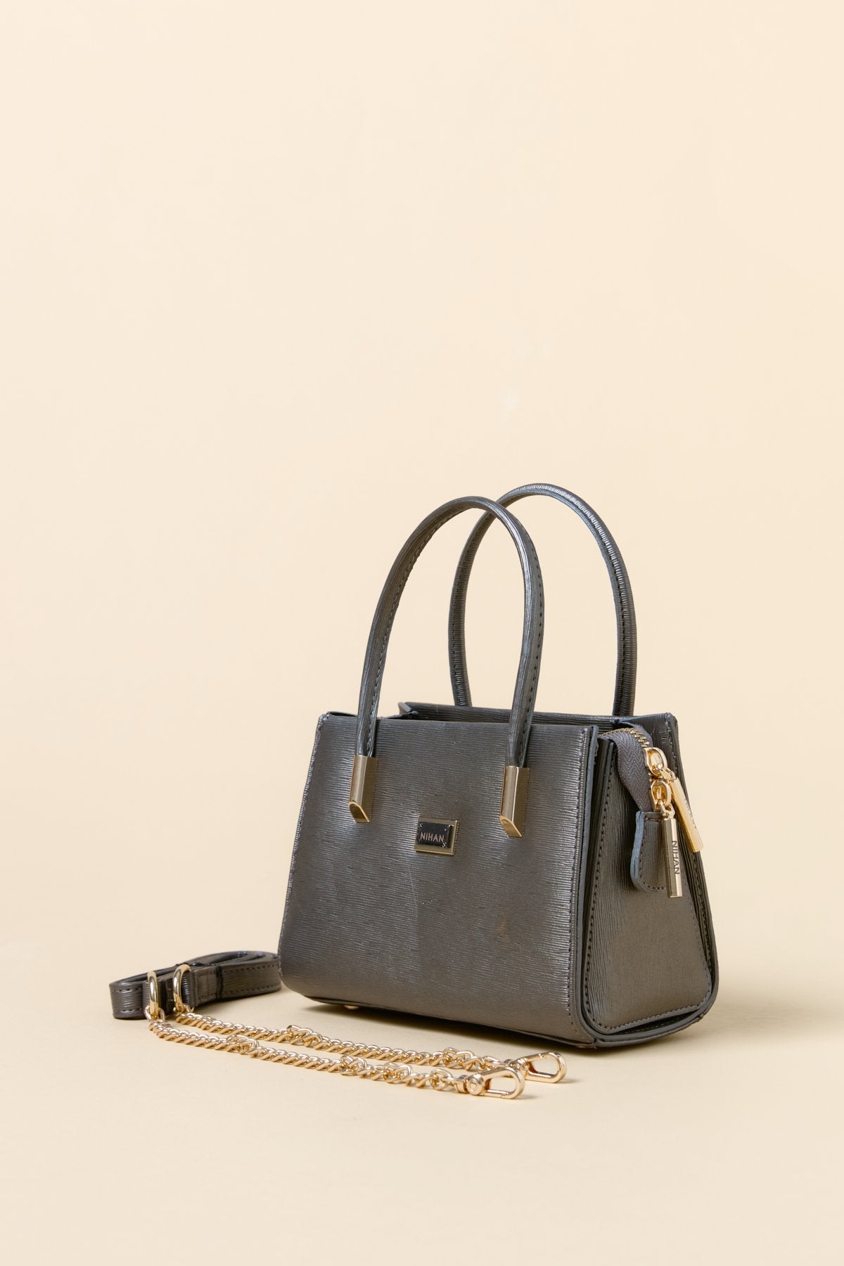 Gold Detaylı Satchel Çanta - Antrasit