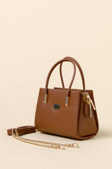 Gold Detaylı Satchel Çanta - Kahve