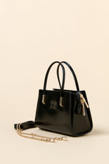 Gold Detaylı Satchel Çanta - Rugan Siyah