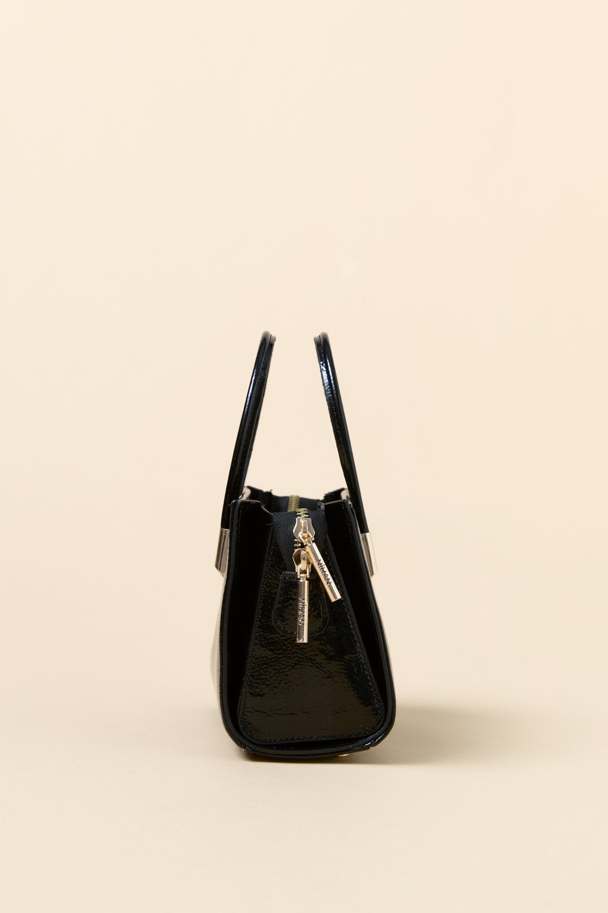 Gold Detaylı Satchel Çanta - Rugan Siyah