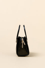 Gold Detaylı Satchel Çanta - Rugan Siyah