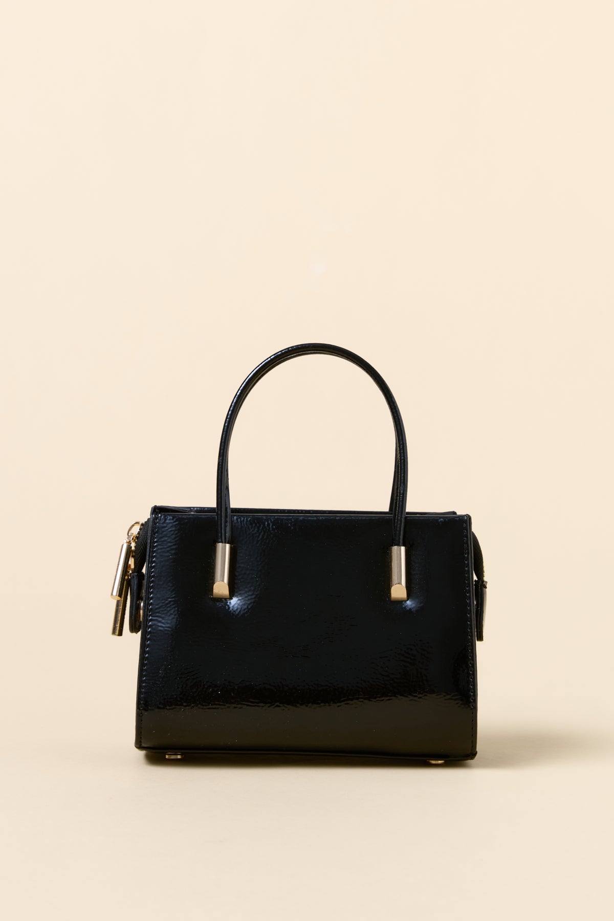 Gold Detaylı Satchel Çanta - Rugan Siyah