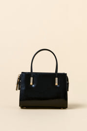Gold Detaylı Satchel Çanta - Rugan Siyah