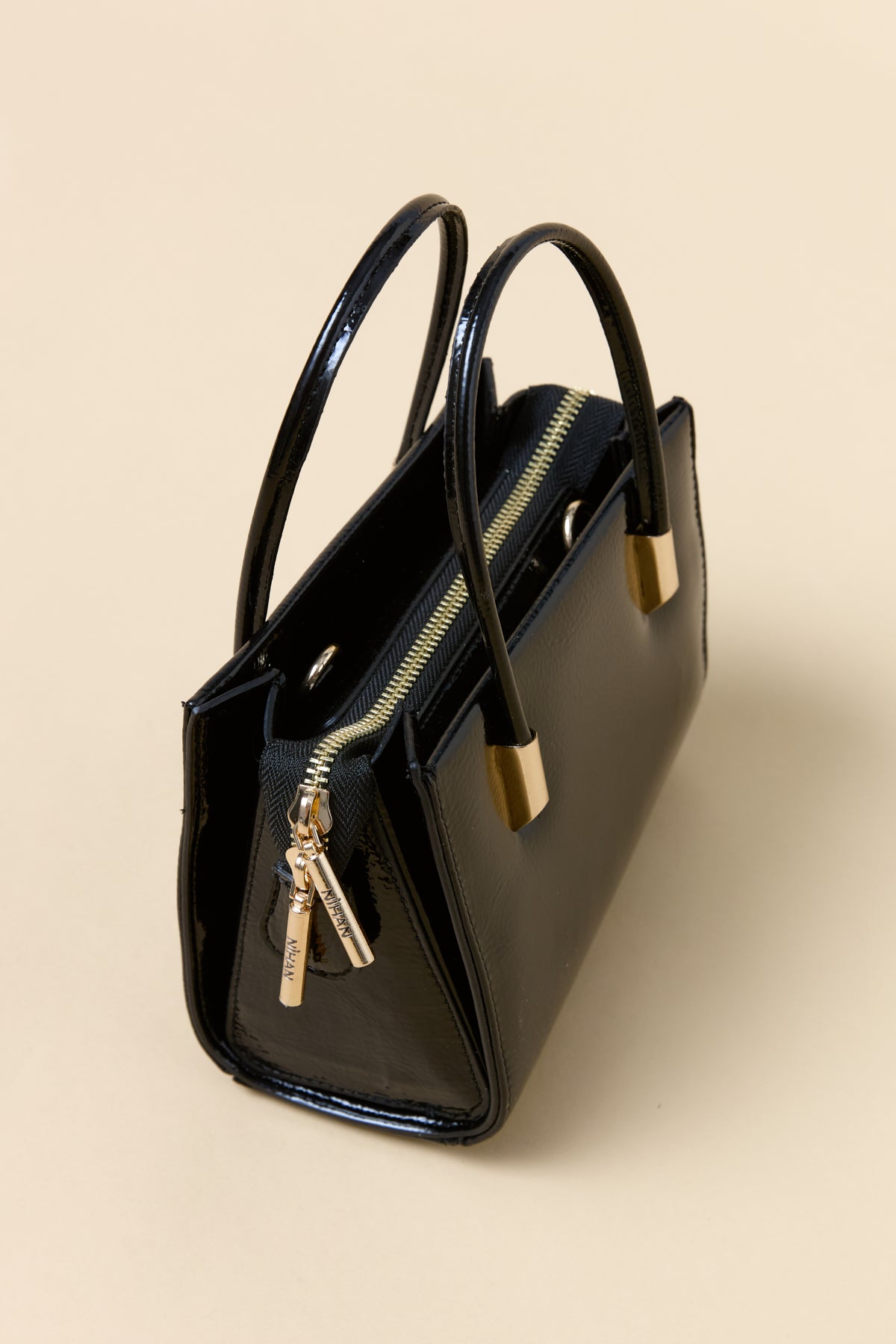 Gold Detaylı Satchel Çanta - Rugan Siyah