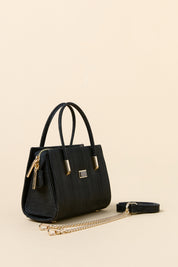 Gold Detaylı Satchel Çanta - Simli Siyah