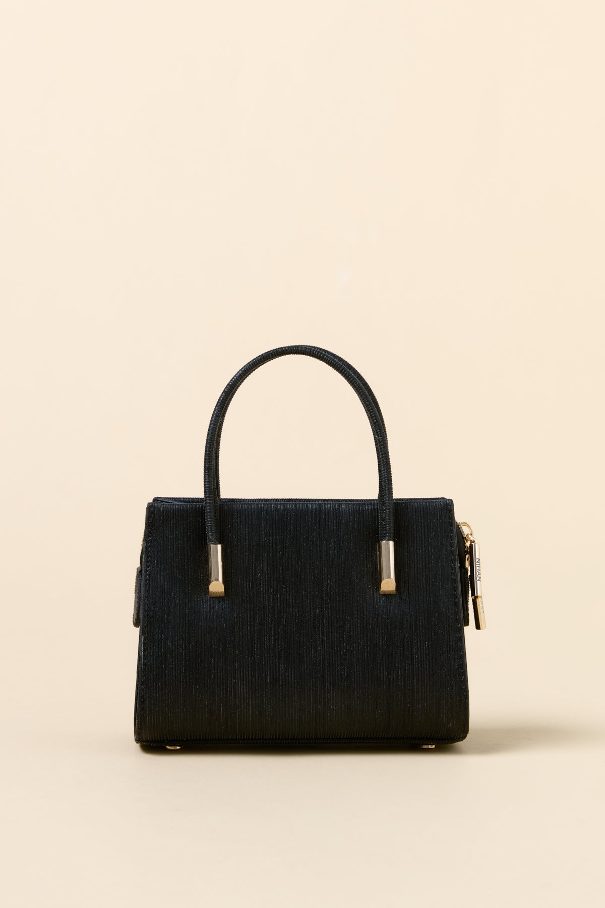 Gold Detailed Satchel Bag - Glitter Black