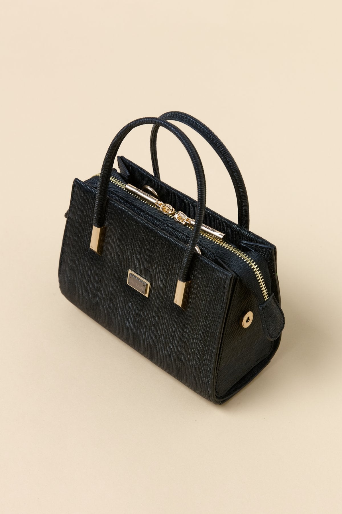 Gold Detailed Satchel Bag - Glitter Black