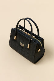 Gold Detailed Satchel Bag - Glitter Black