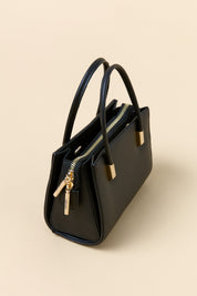 Satchel Bag with Gold Detail - Black