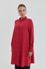 Gold Buttoned Shirt Collar Tunic - Burgundy