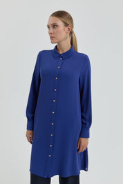 Gold Buttoned Shirt Collar Tunic - Indigo