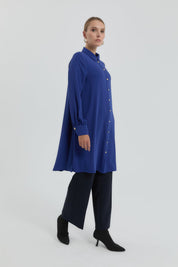 Gold Buttoned Shirt Collar Tunic - Indigo