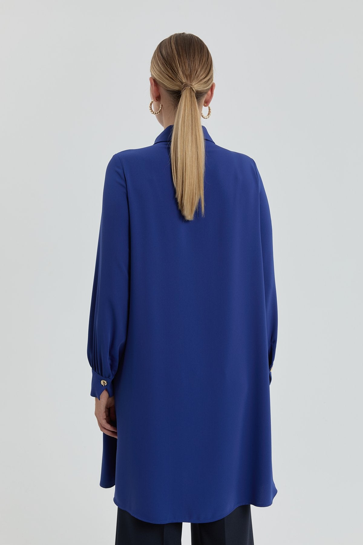 Gold Buttoned Shirt Collar Tunic - Indigo