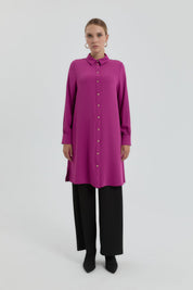 Gold Buttoned Shirt Collar Tunic - Purple