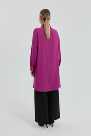 Gold Buttoned Shirt Collar Tunic - Purple