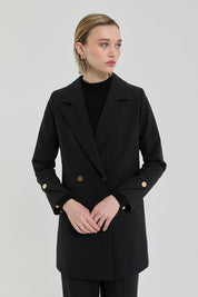 Gold Düğmeli Kruvaze Blazer Ceket - Siyah