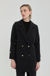 Gold Düğmeli Kruvaze Blazer Ceket - Siyah