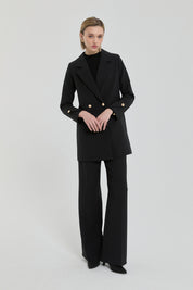 Gold Düğmeli Kruvaze Blazer Ceket - Siyah