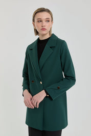 Gold Düğmeli Kruvaze Blazer Ceket - Yeşil